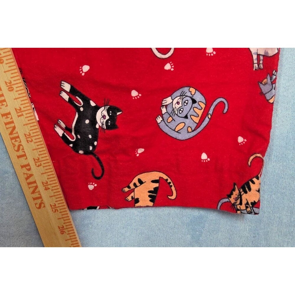 NEW LA CERA 100% COTTON FLANNEL PAJAMA SET CAT PRINT RED PLUS SIZE 1X KITTY PJS - Picture 14 of 15